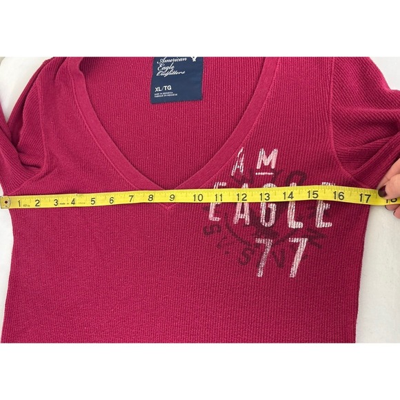 Vintage Y2K American Eagle Ribbed Thermal Tunic Top Womens XL Shirt Burgundy - Picture 8 of 10